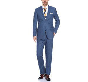 Men's Navy Wool Blend 2-Piece Single Breasted Notch Lapel Suit.